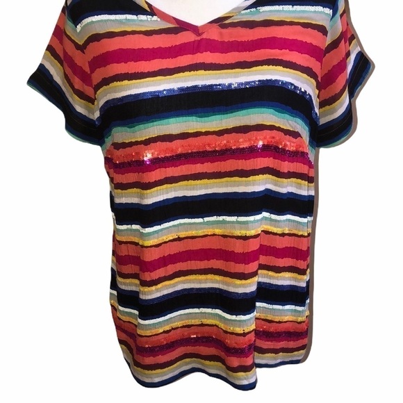 Soft Surroundings Women’s Colorful Striped Sequins Colorista Tunic Tee MP - Picture 3 of 12